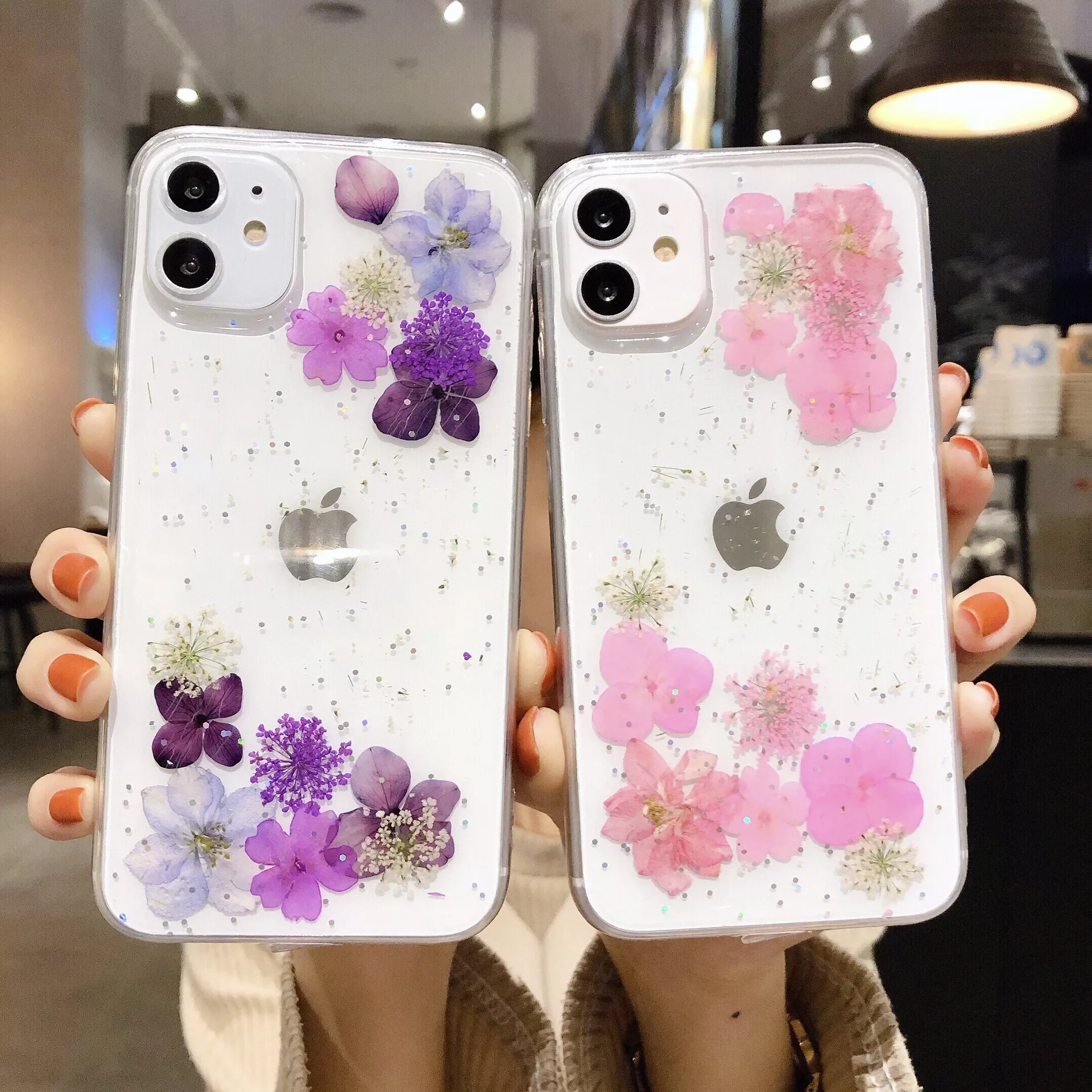 

Funda Case for iPhone 13 Pro Max 11 12 Pro XS Max XR 7 8 Plus Small Fresh Epoxy Dried Flowers Coque Protection Phone Case Cover