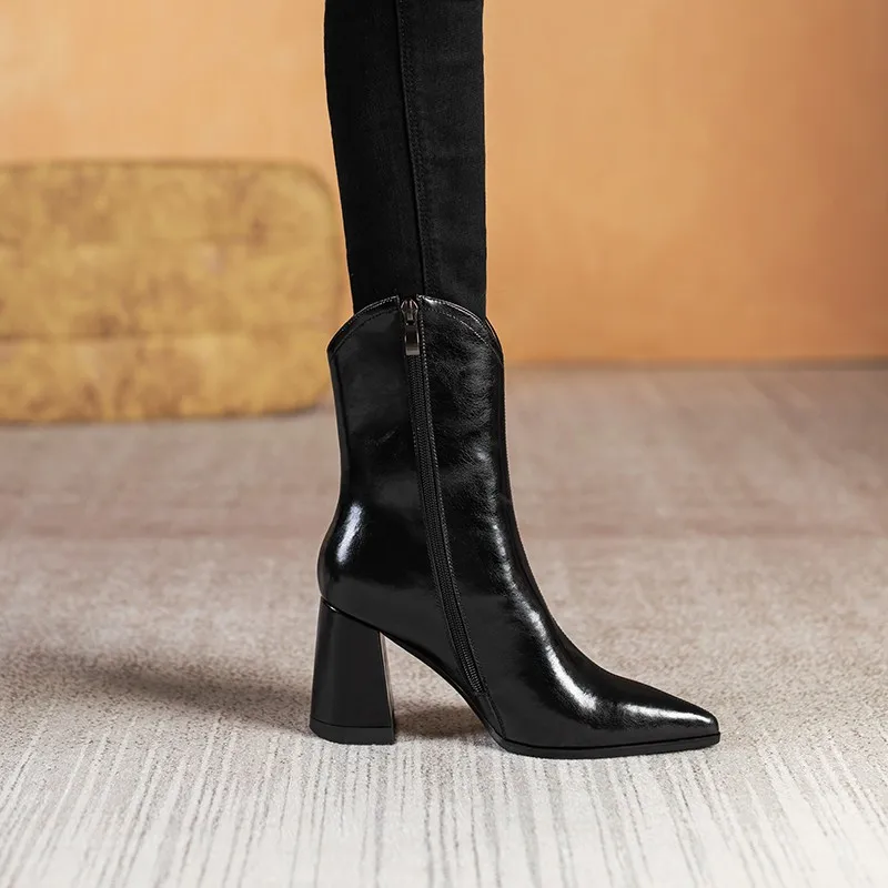 

BKQU темперамент 2022 осень и зима новые модные толстые каблуки короткие сапоги женские средней высоты на толстой подошве