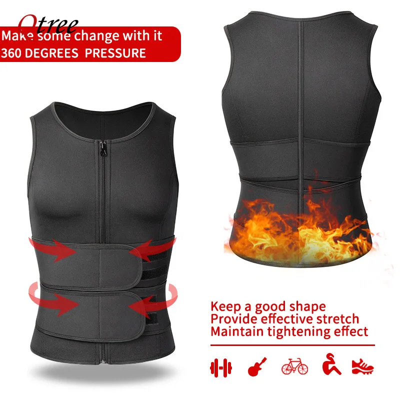 Men Neoprene Sauna Zipper Waist Trainer Corset Vest Belly Trimmer Compression Body Shaper Shirts Slimming Belt Faja Shapewear