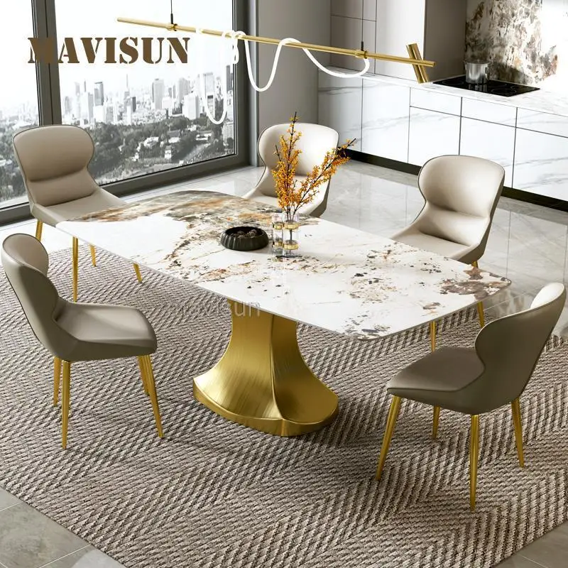 

High-End Light Luxury Custom Rock Slab Dining Table Rectangular Simple And Modern Household Small Apartment Glossy Dining Tables