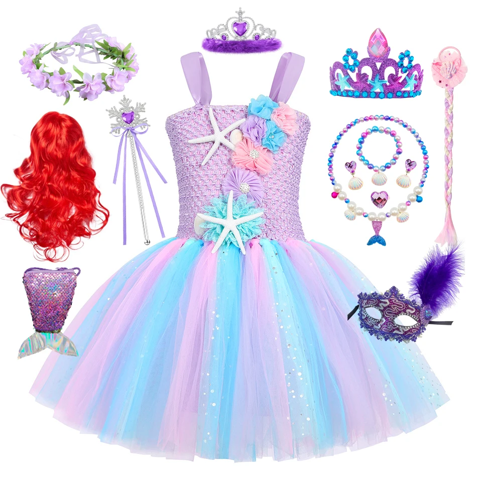 

Женское блестящее платье Ариэль, юбка Под море, ободок с цветами