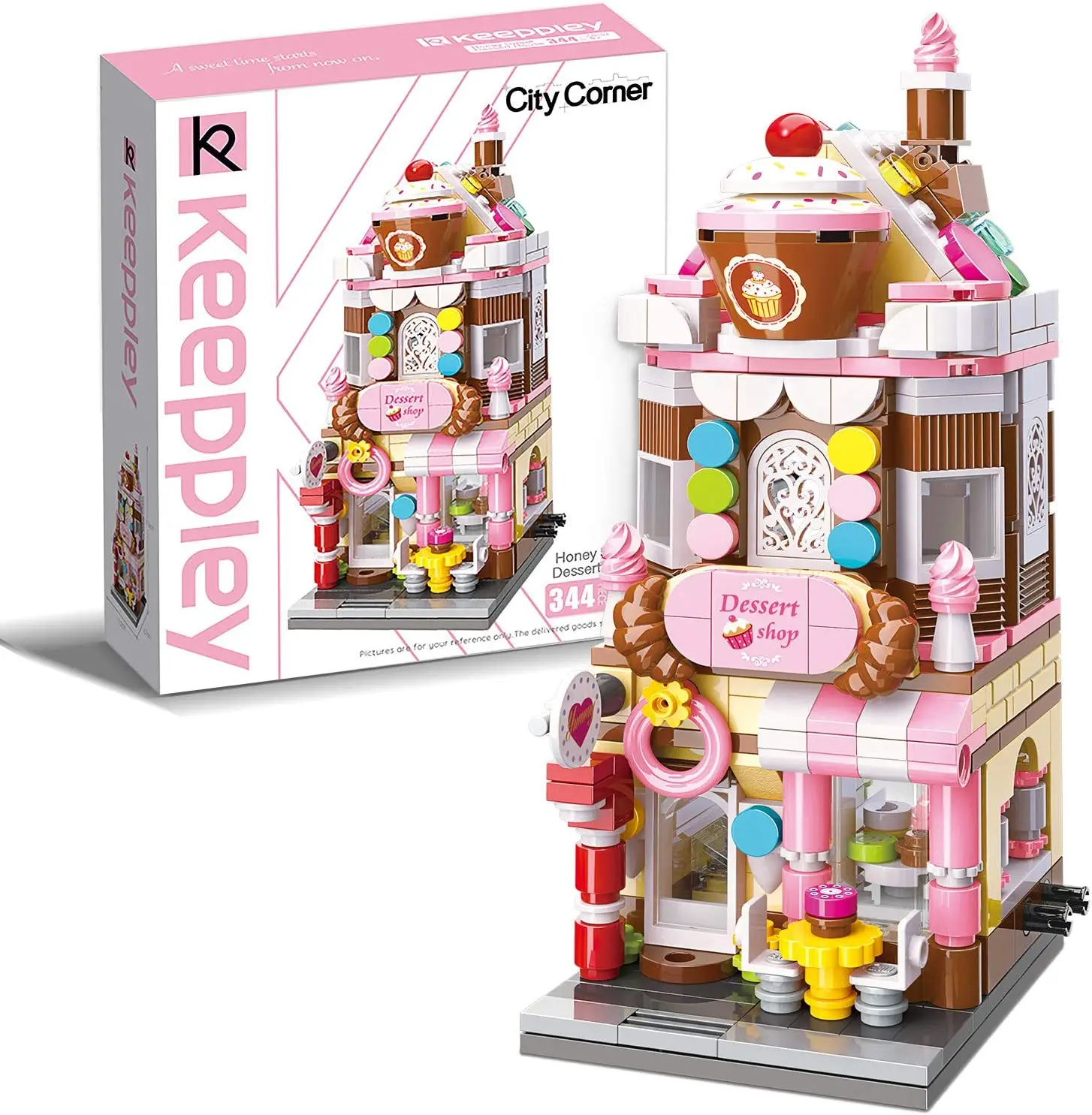 Kids Building Blocks Toy Dream Dessert House Coffee Shop Building Kit Street-View Construction Educational Toy for Girls Age 6+