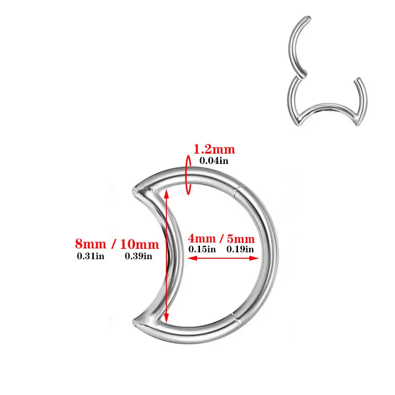 F136 Titanium Antiallergic 16G Moon Septum Piercing Nose Ring Tragus Cartilage Earring Lip Stud Zircon Clicker Hoop Body Jewelry