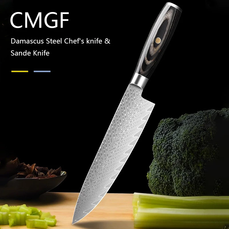 

Профессиональный нож шеф-повара, 8 дюймов, кухонные ножи, острый японский нож сантоку из дамасской стали, мясницкий нож для нарезки