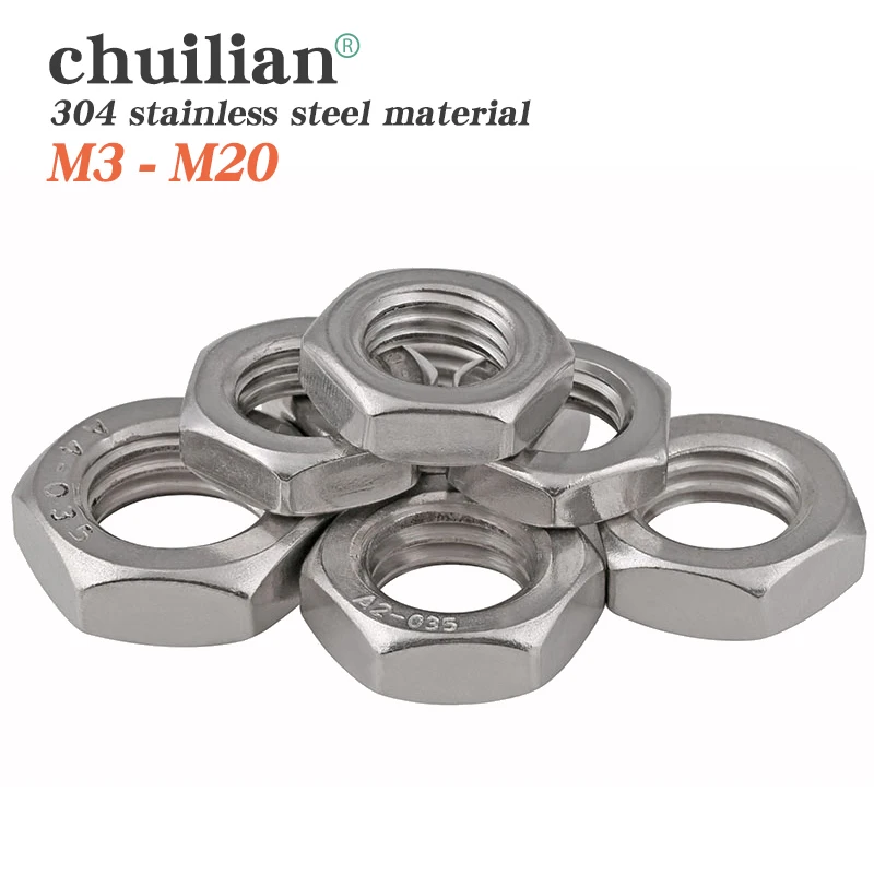 

1-50 PCS Thin Hexagon Nuts M3 M4 M5 M6 M8 M10 M12 M14 M16 M18 M20 304 Stainless Steel Material Din 439 Match With Screw Bolt