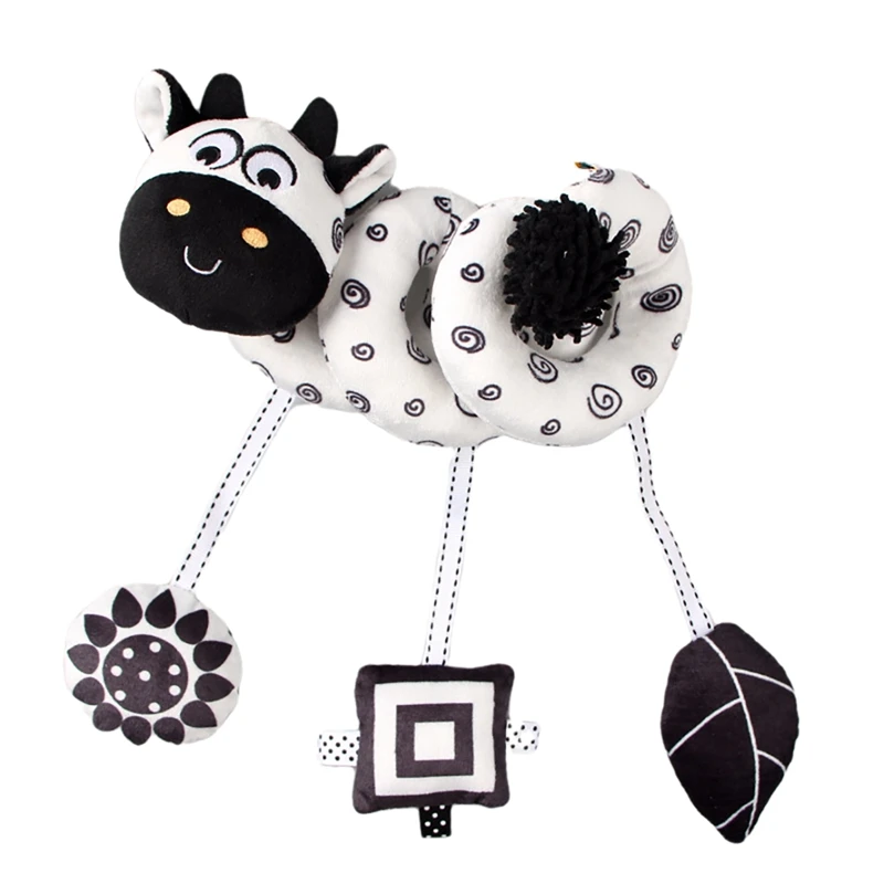 

Black White Baby Rattle Bed Hangbed Around Cartoon Animals Wind Chime Exercise Newborn's Vision And Hearing Toy Baby