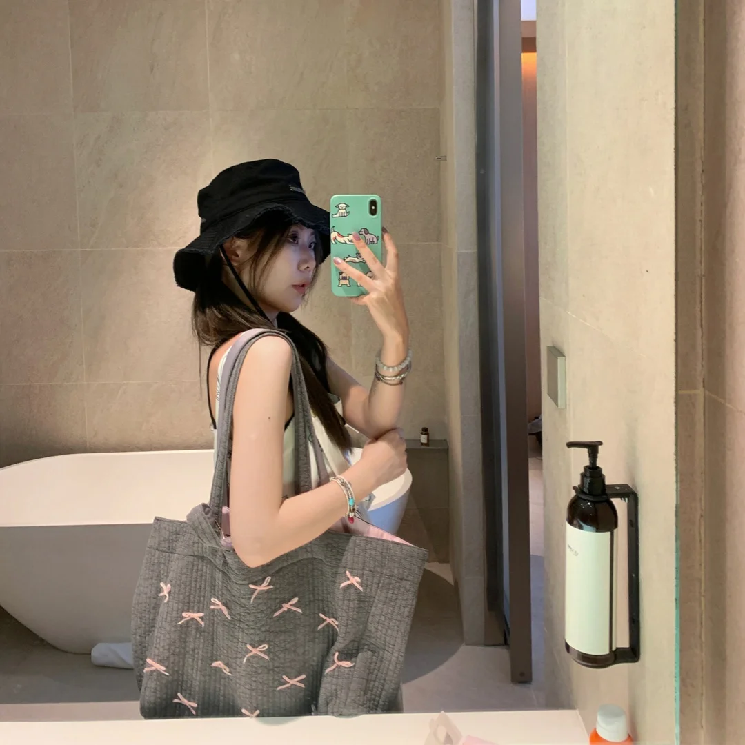 Сумка с бантом Холщовая большая сумка через плечо Нишевая модная