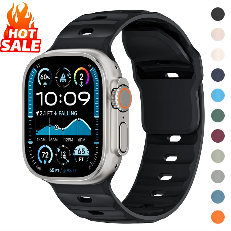 Силиконовый ремешок для Apple Watch 45 мм 44 42 46 49 прочный спортивный браслет Correa IWatch Series