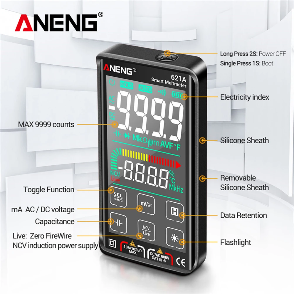 Цифровой мультиметр ANENG 621A умный с сенсорным ЖК-экраном 9999 отсчетов True RMS