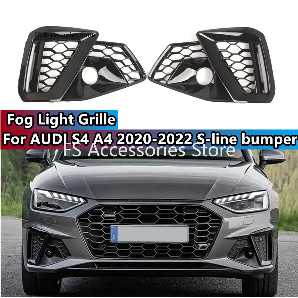 Фото Глянцевая черная решетка противотуманной фары для Audi S4 A4 A4L S-Line 2020 2021 2022 8WD807681M 8WD807682M, накладка на переднюю фару №1