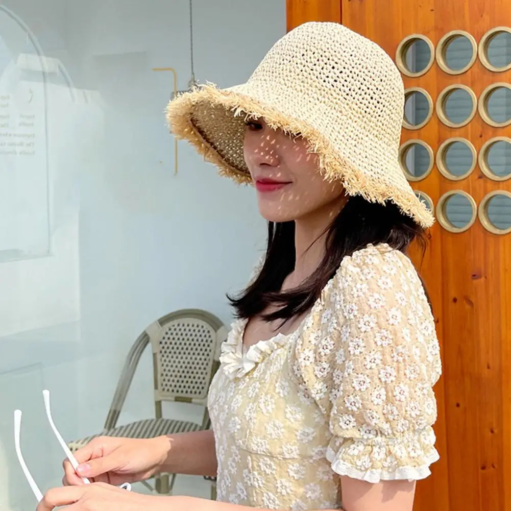 

Woven Bucket Hat Fashionable Women's Wide Brim Straw Sun Hat for Outdoor Activities Protection Style Versatility Vacation Hat