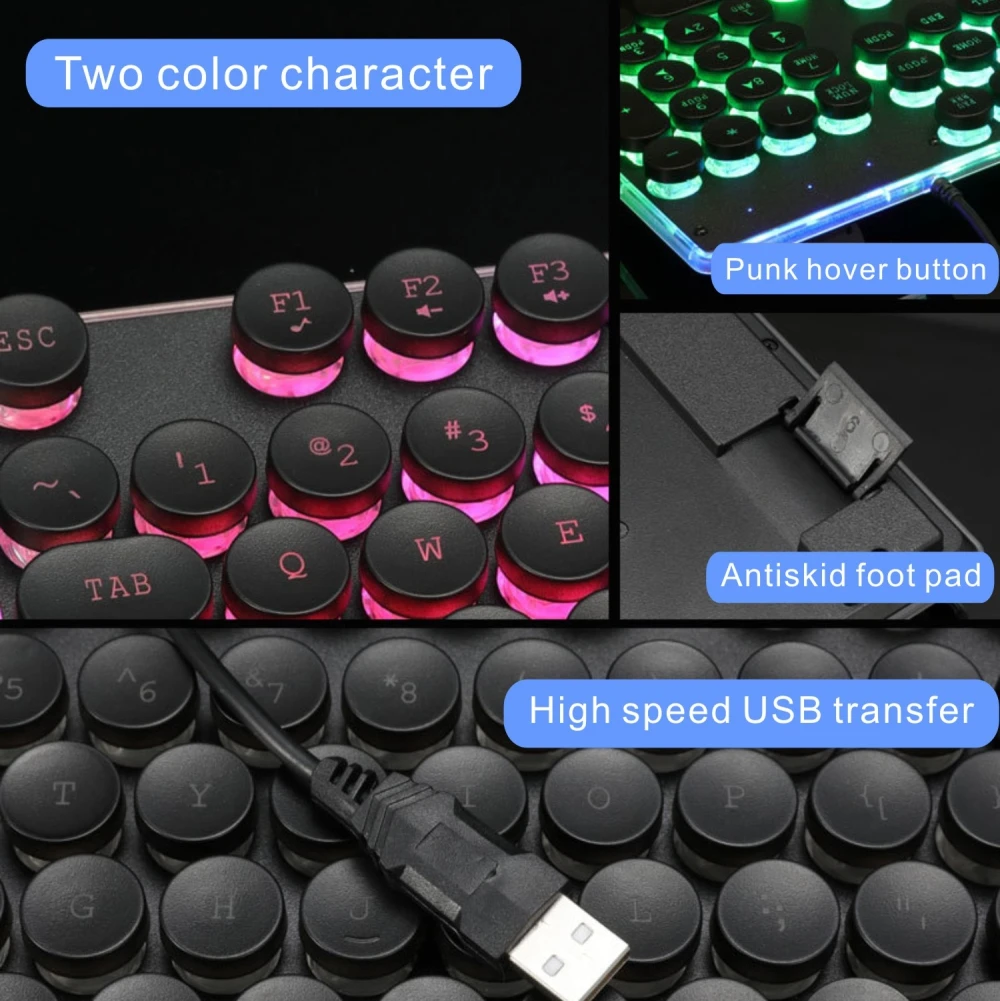 Игровая клавиатура с RGB-подсветкой проводная USB-клавиатура в стиле панк