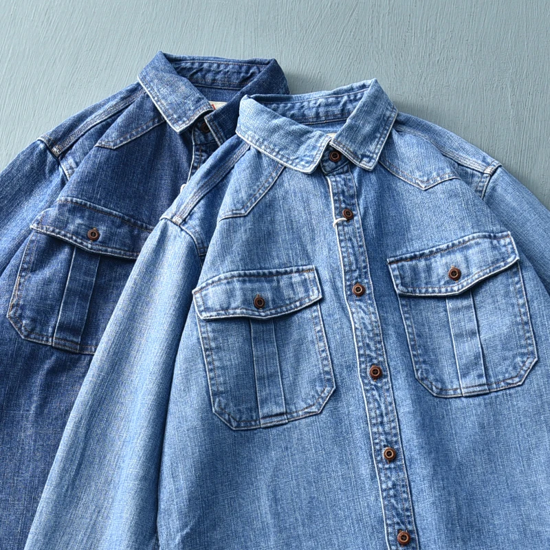 Мужские джинсовые топы Idopy с длинным рукавом лоскутные байкерские карманы модные