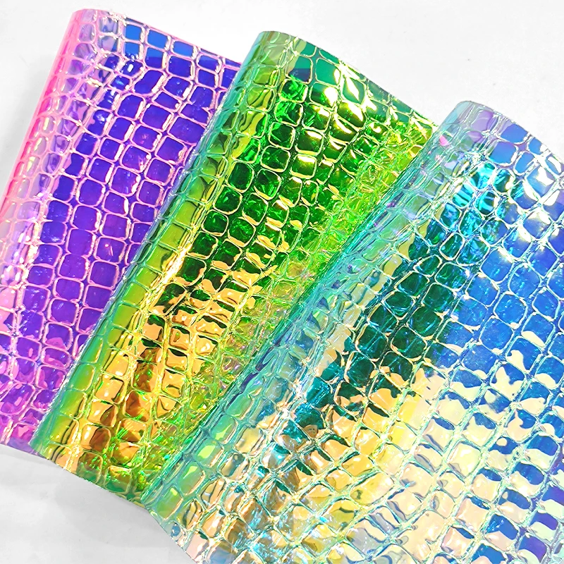 

Bump Embossed PVC Fabric Iridescent Holographic Laser Rainbow Shiny Vinyl for DIY Bow Earring Making Craft Bag 30x135cm