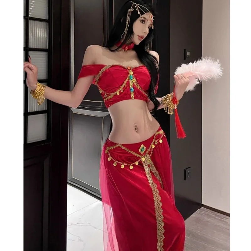 Косплей Хэллоуин Фестиваль Арабский Косплей Костюм Принцессы Жасмин BellyDance Индийская Болливудная Вуаль Топ Брюки Египетская Королева (art.: 3920cb87bd0e7) - 3920cb87bd0e7