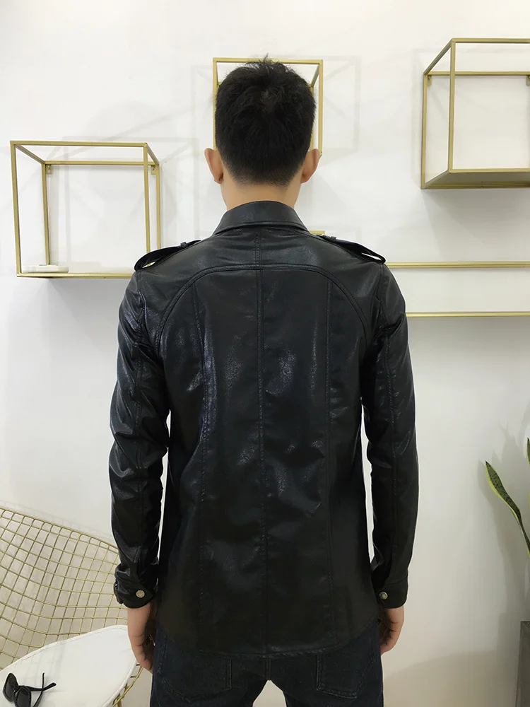 

Hot 2022 Spring New Men Trend Korean Slim Shirt imitation Sheepskin Washed Leather Long-Sleeved Mens Shirts Jacket's
