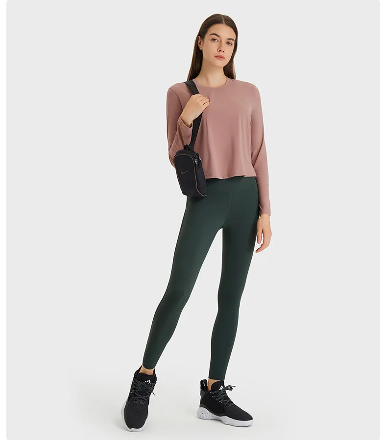 LuluShirt Women's Long Sleeve Top Gym Shirts Yoga Sport T-shirts Womens Clothing Outdoor Jogging Round Collar Tops Sportswear