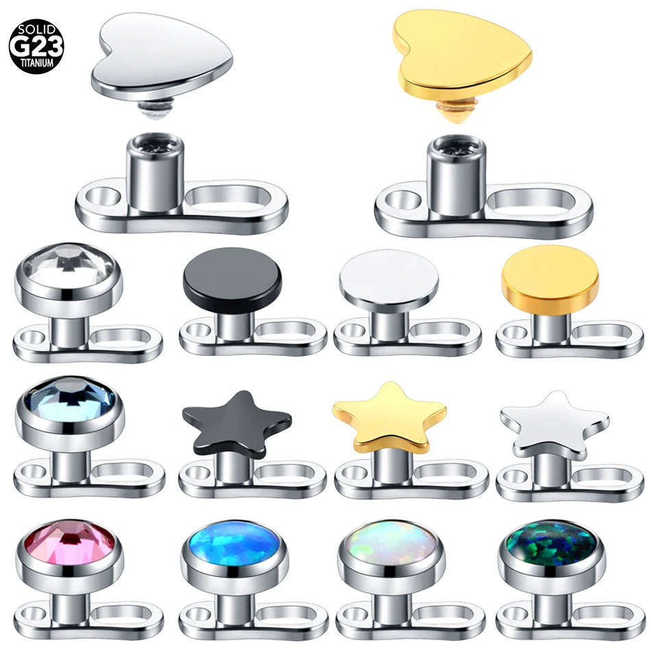 

1Pc G23 Titanium Dermal Anchor Piercing Crystal Opal Stone Dermal Anchor Top Base Skin Diver Surface Piercing Body Jewelry 14G