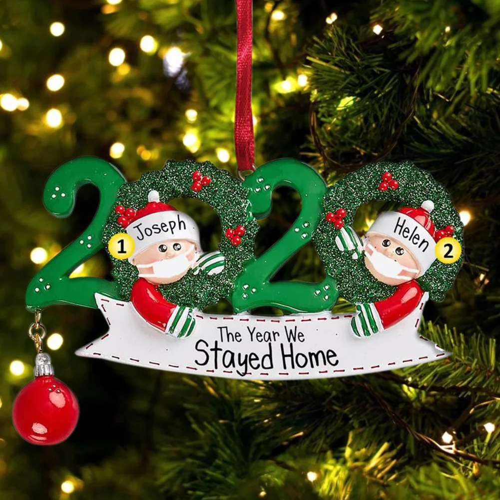 

Christmas Hanging Decor Creative Customized Name Blessings Ornament DIY Snowman Family with Mask Hanger Tree Pendant
