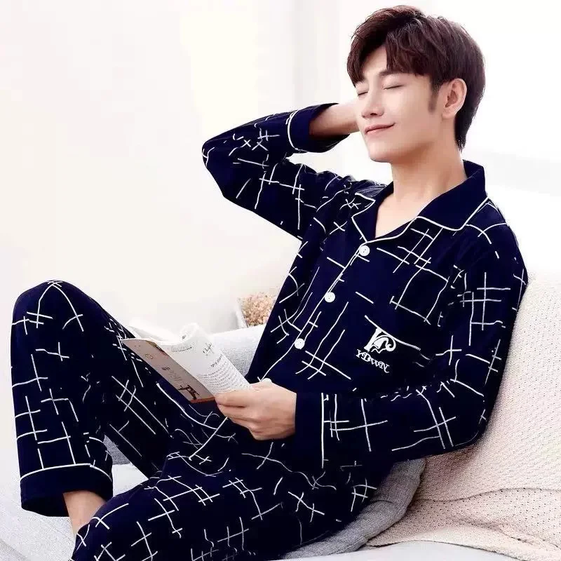 Autumn Men Pajamas Set Casual Sleepwear For Man Shirt Full Sleeve Pyjama Men's Fashion Soft Homewear Clothes Plus Size