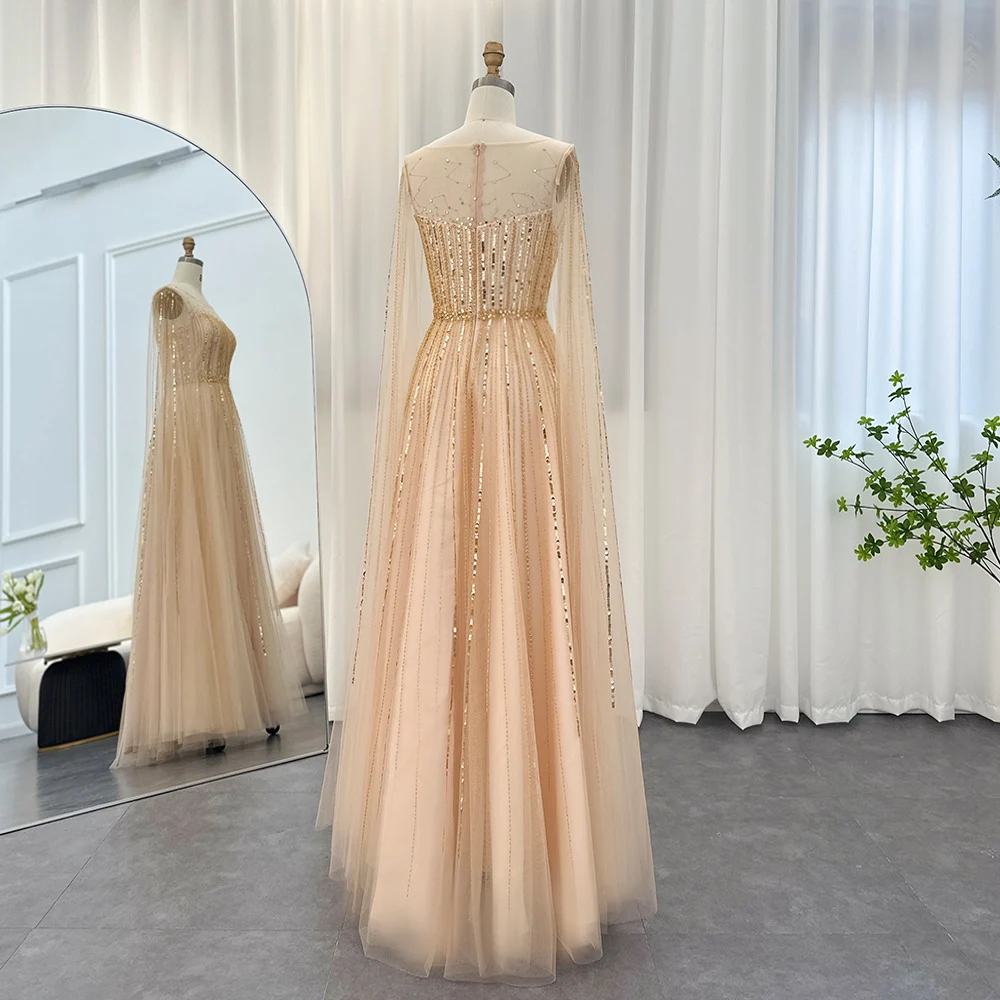 Jancember Elegant Sleeveless Folds Evening Dresses Crystal Formal Prom Costume With Cape Sweet Party Gown For Lady SCZ067