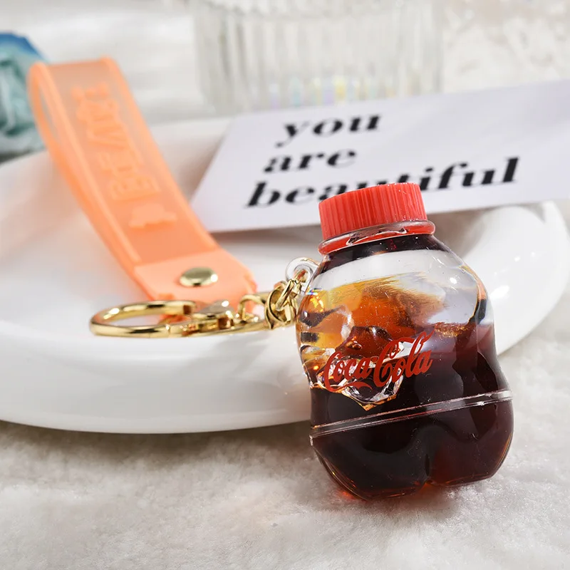 

Cartoon Summer Drink Bottle Keychains Acrylic Moving Liquid Quicksand Ice Keyring For Women Couple Bag Charm Key Chains Gifts