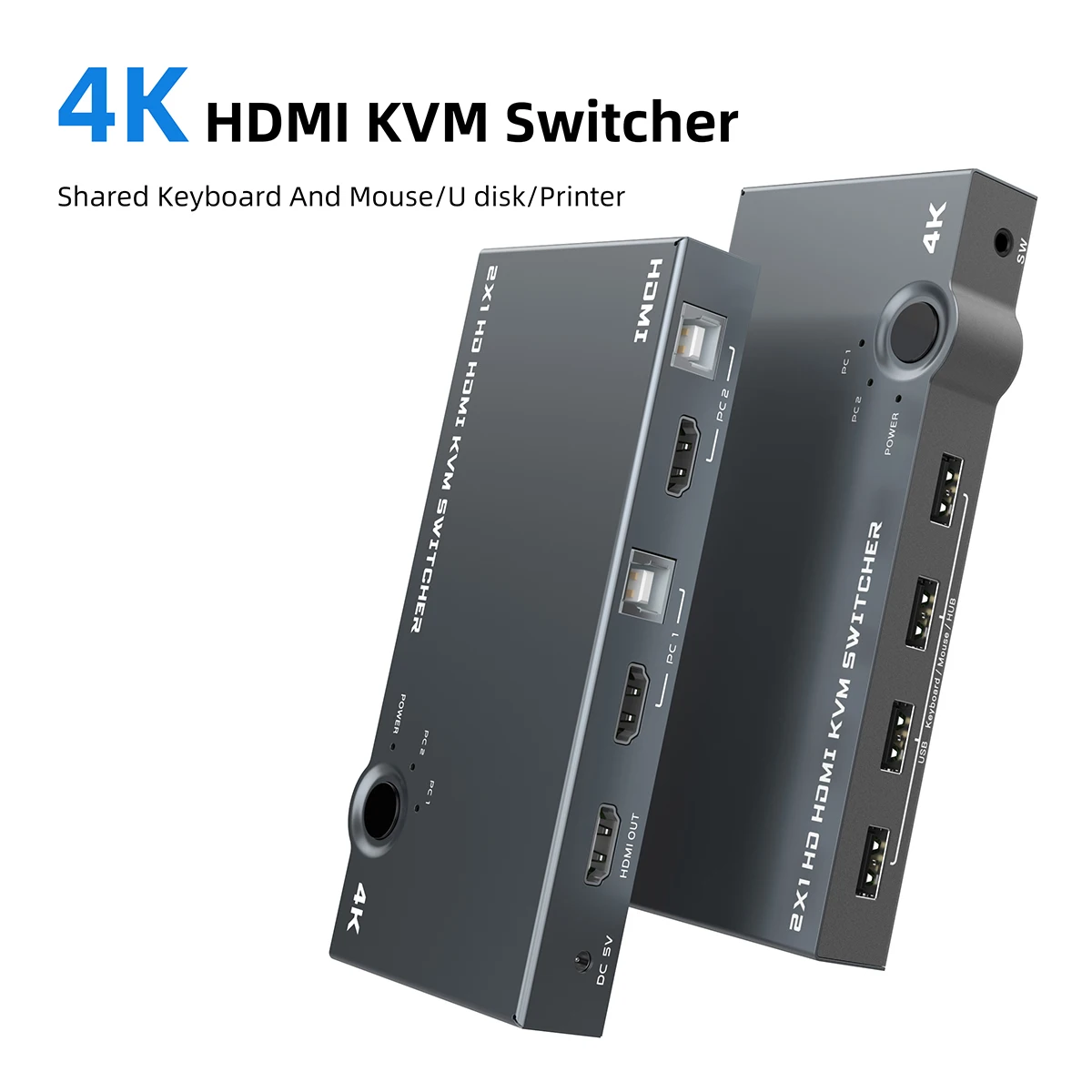

KVM 4K 60Hz HDMI Switch Cable Splitter Hub Adapter Video Converter For PC Projector Laptop 2 PC Shared Keyboard