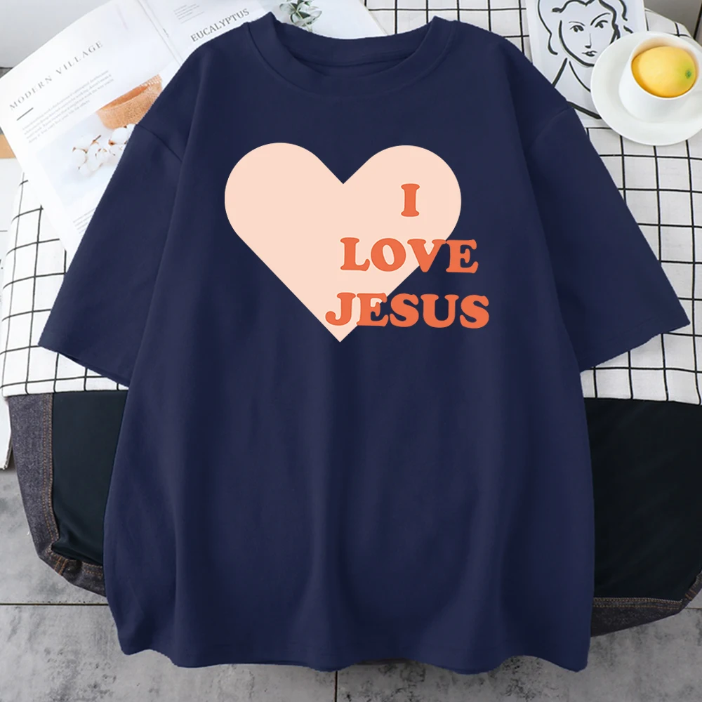 Футболка женская хлопковая свободного покроя с принтом «Я люблю Иисуса дает тебе мое сердце»