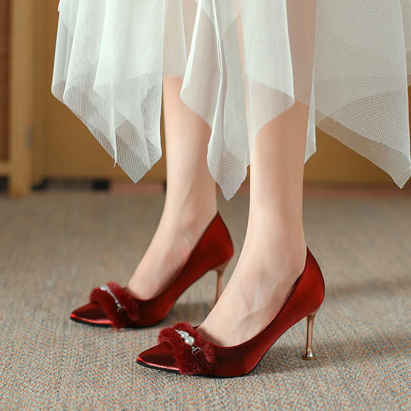 

Туфли на шпильке 12 см с бусинами, базовые туфли из искусственной кожи, на тонком высоком каблуке 12 см, бежевый цвет