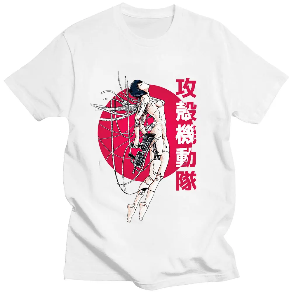 

Anime Ghost Soldier Ghost In The Shell T-Shirts Men's Cotton Short Sleeve Tee Shirt Manga Kusanagi Motoko Oversized T Shirt Tops