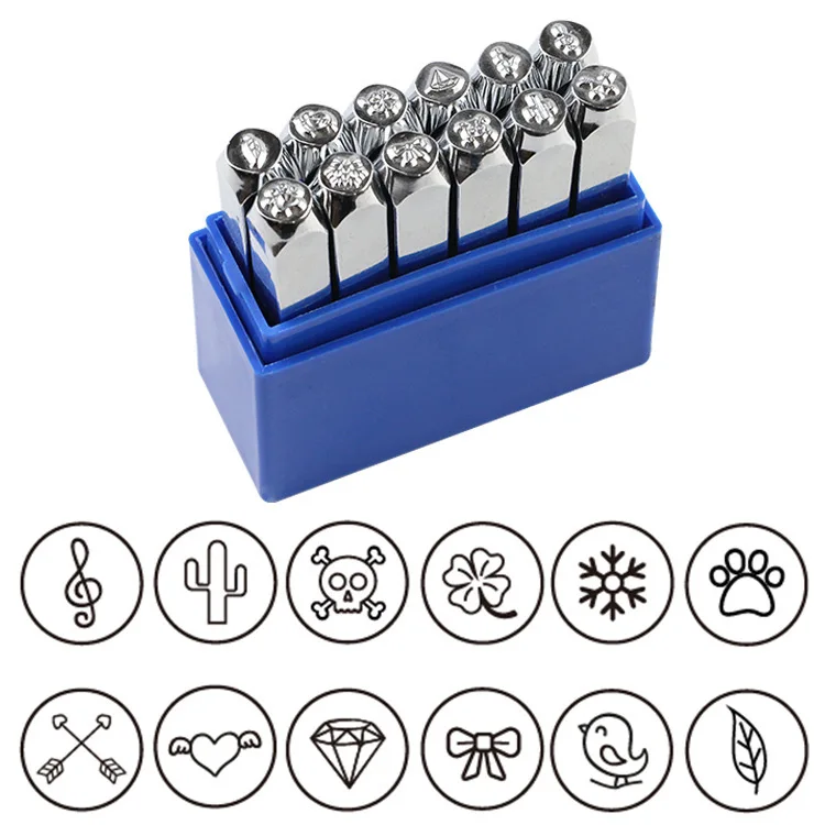

Штампы с изображением ювелирных изделий, инструмент для печати кожаных логотипов, 12 шт./компл. металлические штамповочные инструменты, золо...
