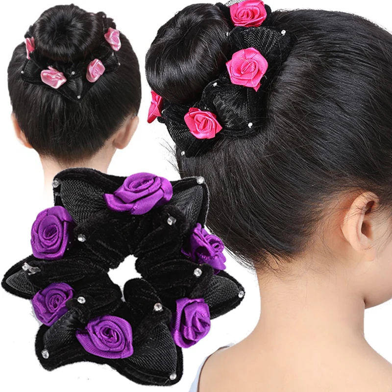 

Women Fashion Big Rose Flower Head Scrunchies Rhinestone Hair Rubber Bands Elastic Hair Rope Ring for Girls Hair Accessories
