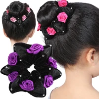 women fashion big rose flower head scrunchies rhinestone hair rubber bands elastic hair rope ring for girls hair accessories