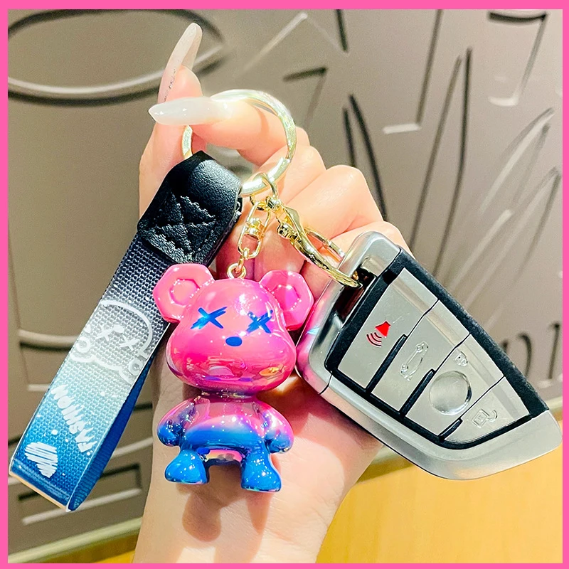

Gradient Ramp Cute Bear Keychain for Girl Backpack Resin Multicolors Cartoon Bear Keychain for Car Key Girl Boy Gift Key Chains