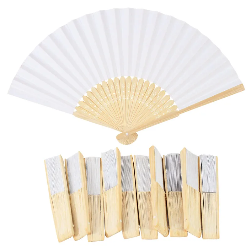 

White Folding Paper Fan Portable Wooden Hollow Hand Fan Party Wedding Supplies Guests Anniversary Wedding DIY Wall Decoration