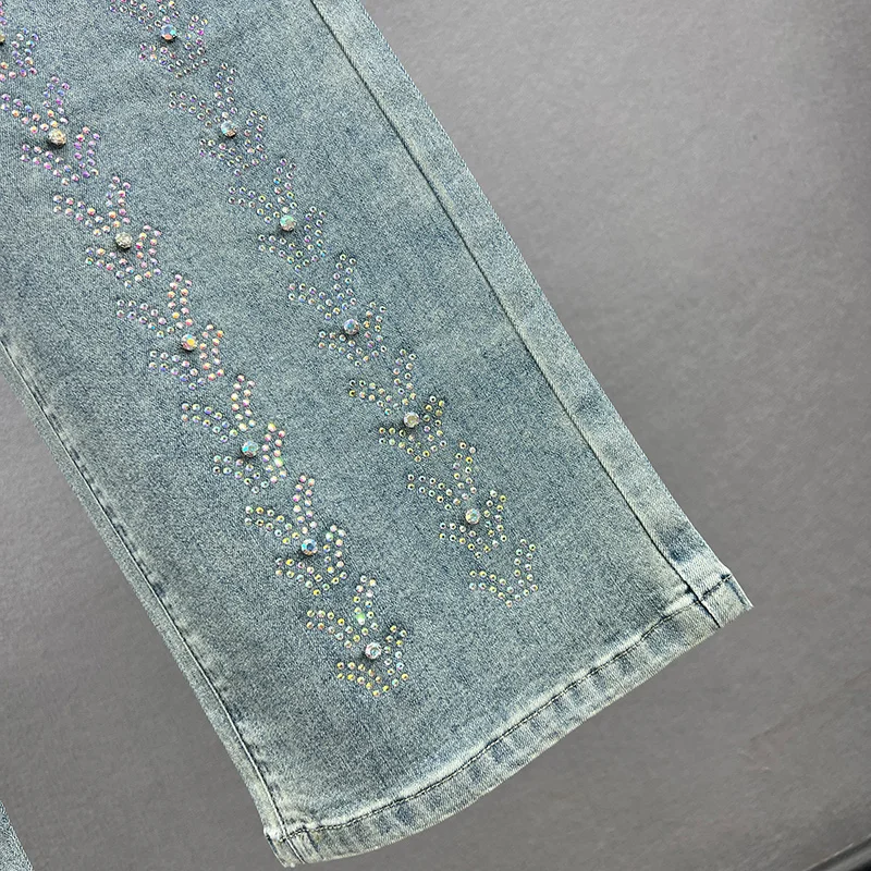 Loose Diamonds Jeans for Women Trendy 2023 Spring and Summer New Vintage High Waisted Figure Flattering Denim Mopping Pants