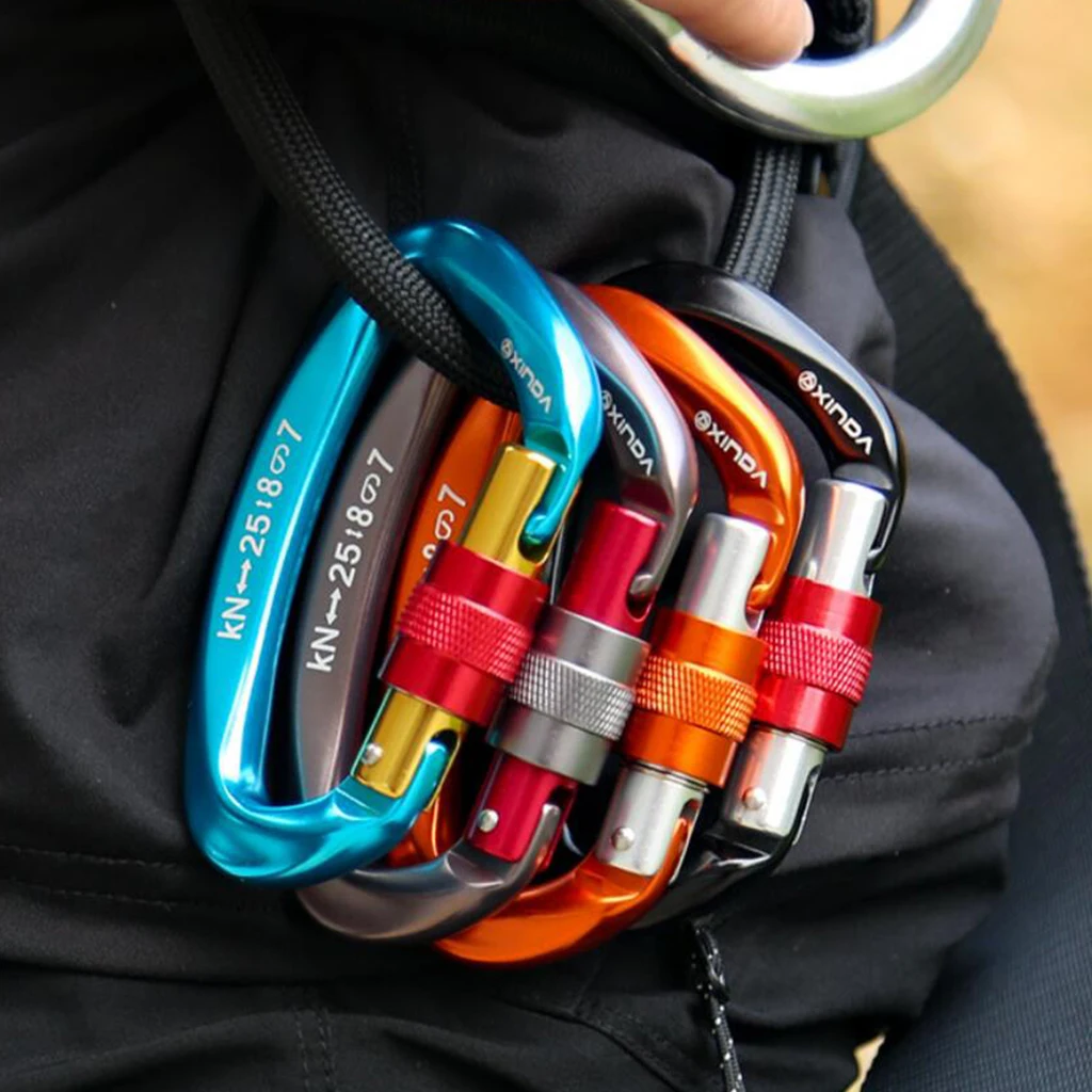 

XINDA 24KN 25KN Mountaineering Caving Rock Climbing Carabiner D Shaped Safety Master Screw Lock Buckle Escalade Equipement