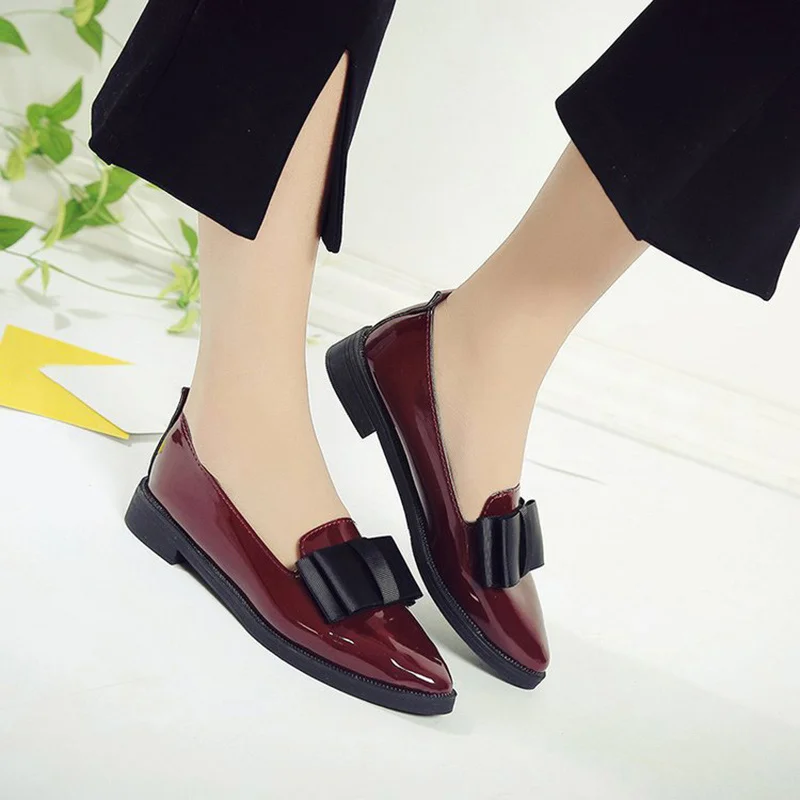 

Flats Shoes Woman Spring Summer 2022 Trend Bowtie Loafers Leather Women's Low Heels Slip on Footwear Female Pointed Toe New 2022