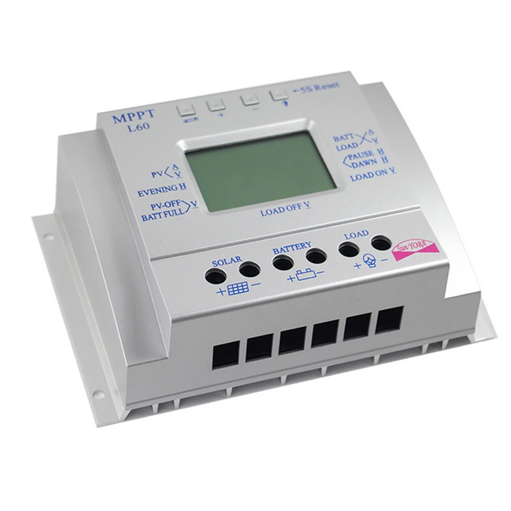 

ШИМ-контроллер заряда солнечной батареи 12 В, 24 В, 60 А, регулятор заряда аккумулятора, адаптер с ЖК-дисплеем, защита от перегрузки