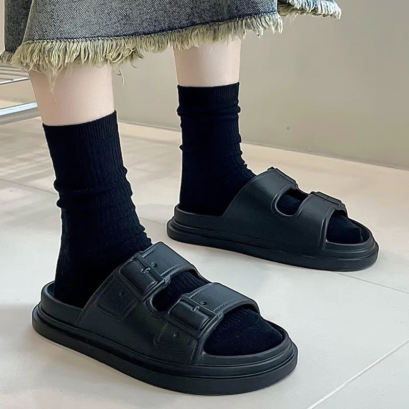 New Buckle Design Women Summer Beach Slippers Fashion Home Soft Anti Slip EVA Shoes 2023 New Suitable Indoor Outdoor Men Shoes