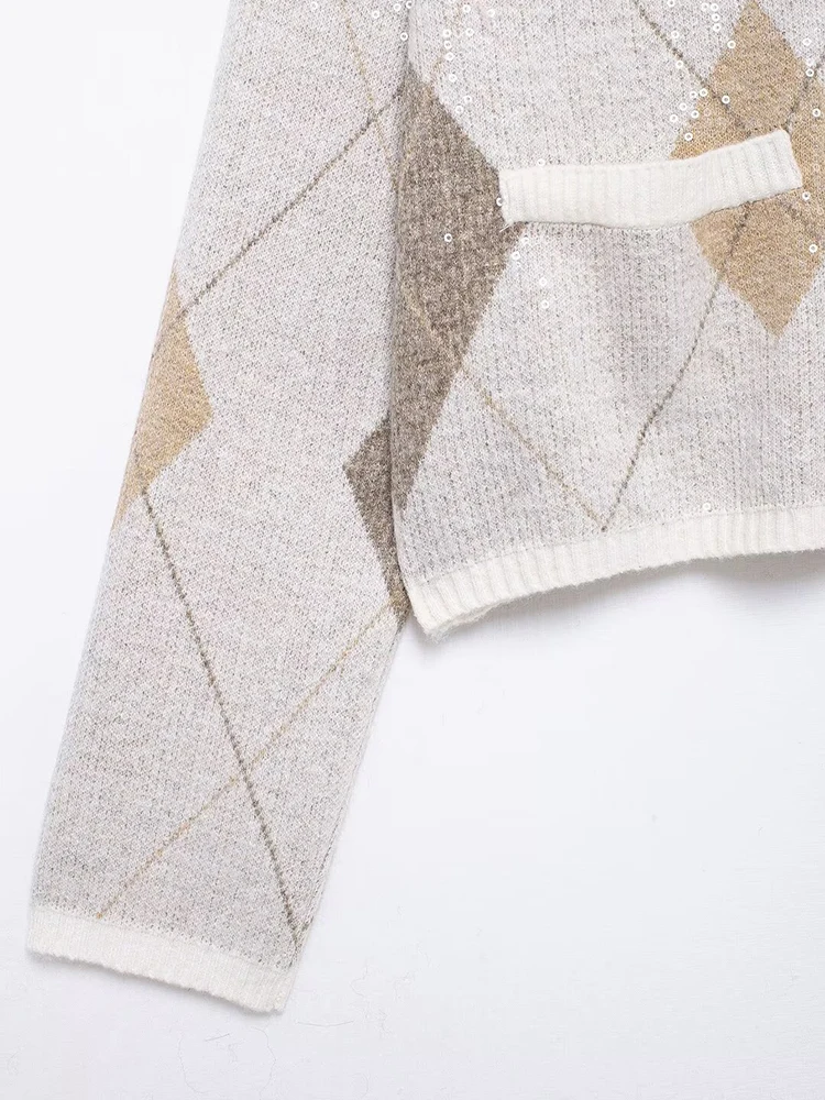 Новинка 2024 осенне-зимний женский кардиган с геометрическим принтом женская