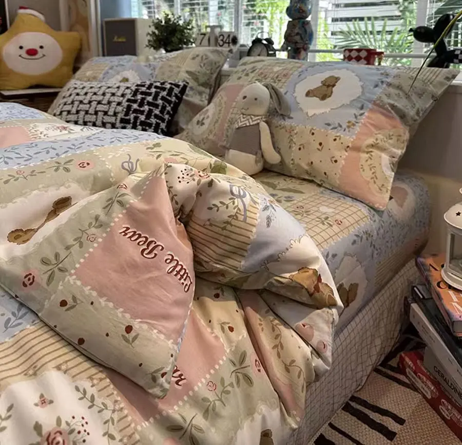 Винтажный набор с медведем цветочным оформлением 1 2 5 8 двухспальная двуспальная