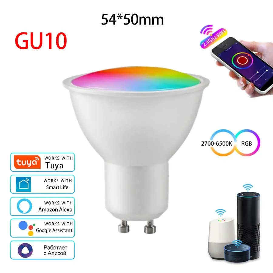 

Умная RGB LED лампа Tuya Smart Life E27 B22 E14 GU10