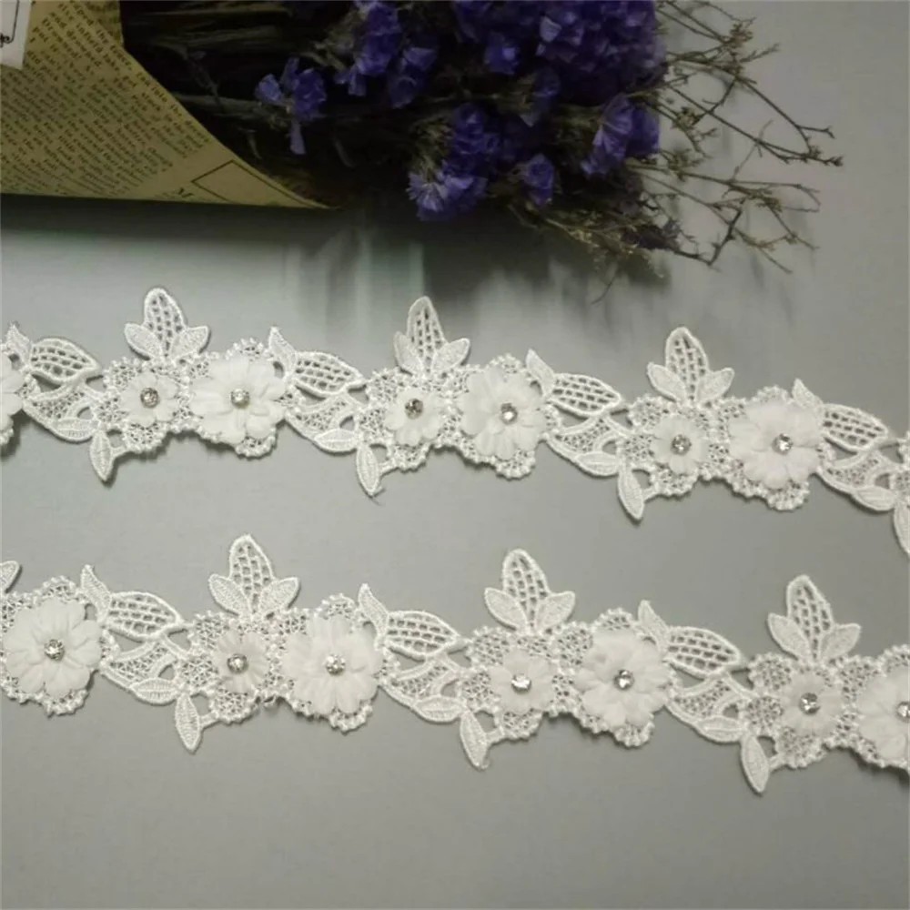 

2 Yard Soluble White Diamond Flower Floral Embroidered Lace Trim Applique Fabric Lace Ribbon Sewing Craft For Costume DIY 2019