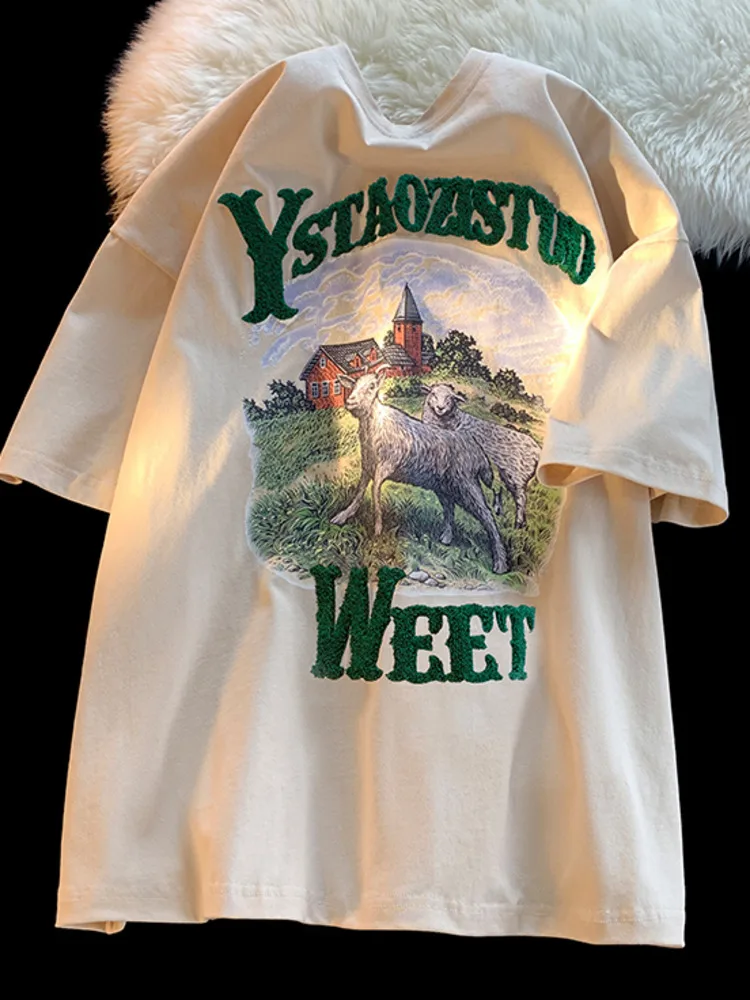 

Футболка SYUHGFA мужская оверсайз, тенниска с надписью, с рисунком, модная майка с мультяшным принтом, лето 2022