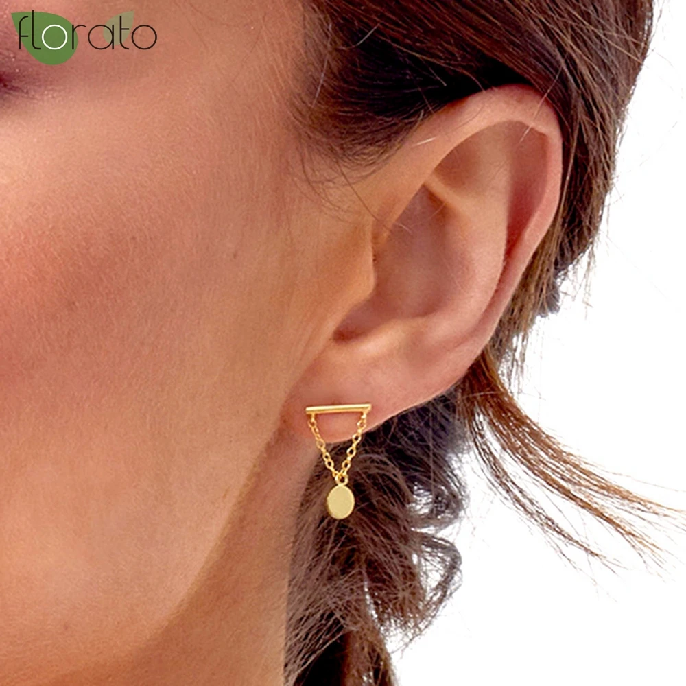 

925 Sterling Silver Needle Geometric Circle Pendant Gold Earrings for Women Premium Delicate Stud Earrings Party Fashion Jewelry