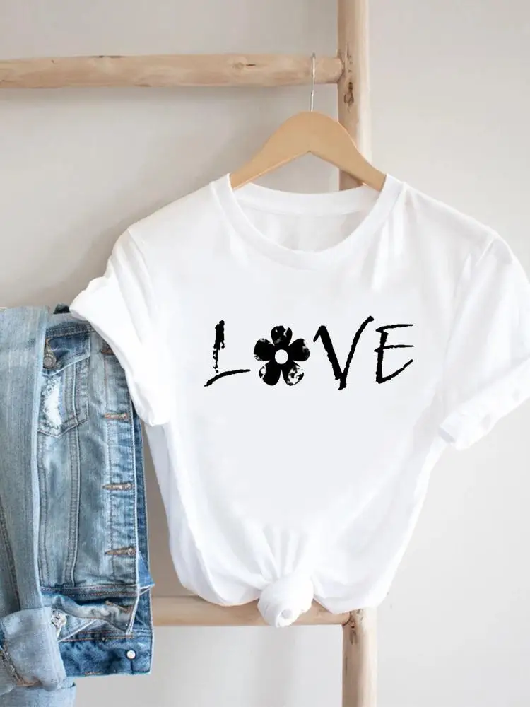 

Women Flower Love Letter 90s Clothing Print Female Top Short Sleeve Tee Casual Summer Clothes Tshirt Fashion Graphic T-shirt