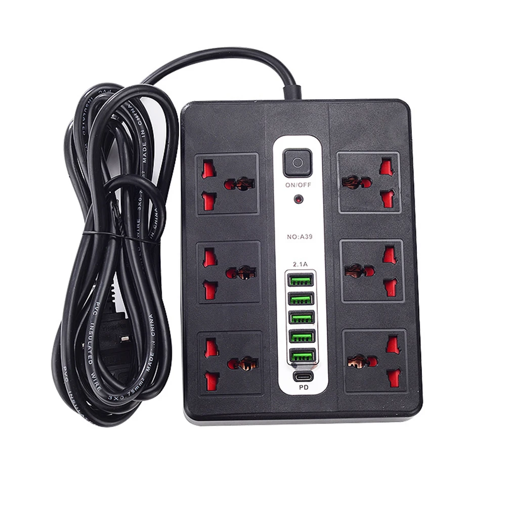 

2000W 7 Outlet Power Strip Surge Protector 2 Meter Extension Electrical Socket Porous Plug Socket With USB Household