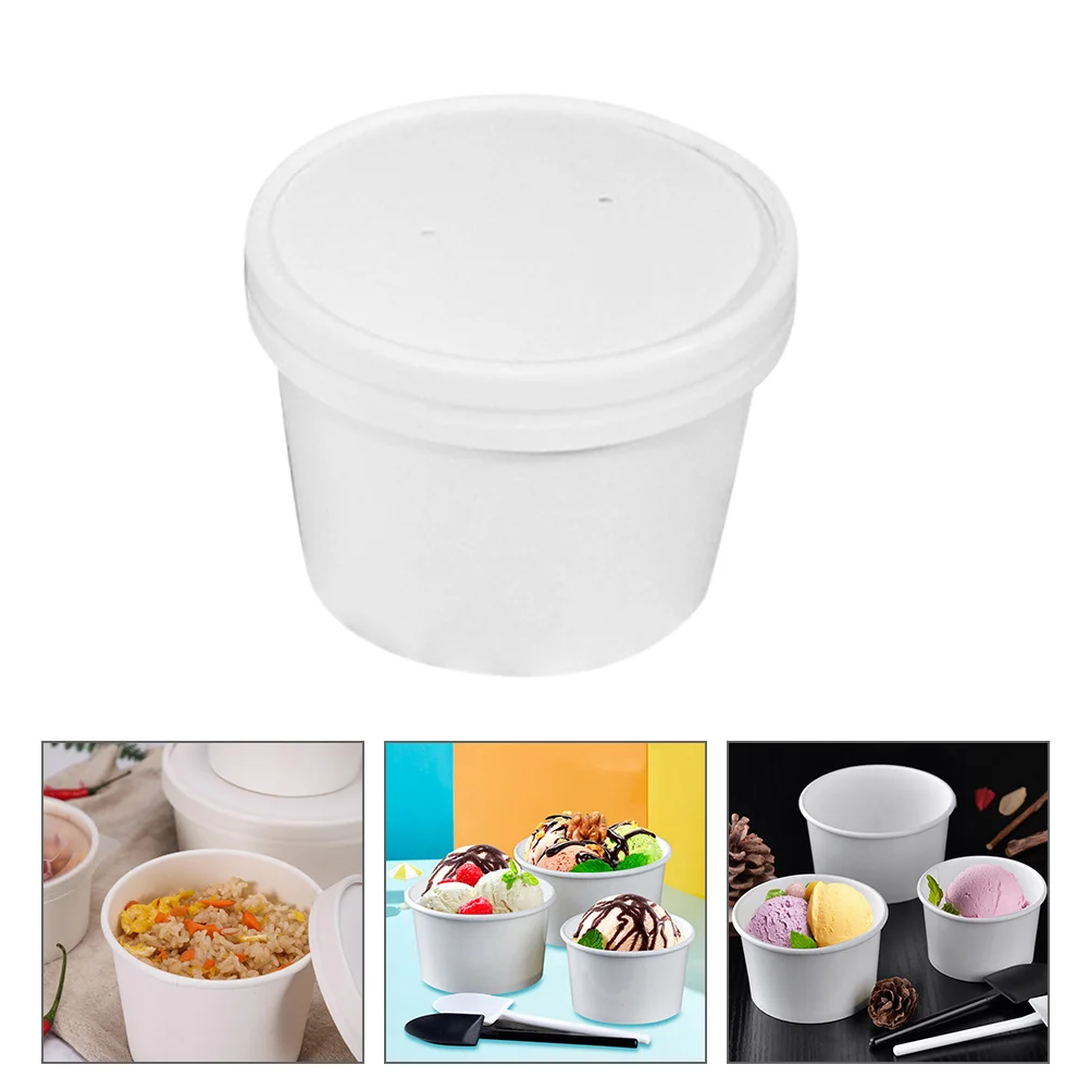

1 Set 25Pcs Kraft Paper Bowls Ice Cream Bowls Food Packaging Containers (White)