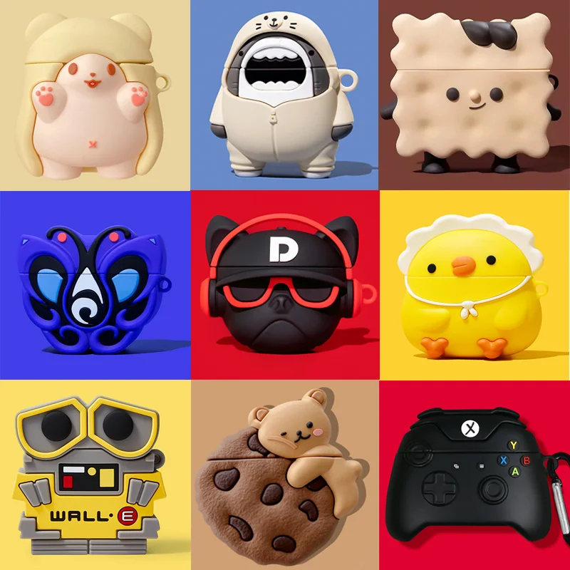

3D Cookies Shark Cute Earphone/Earbuds Case for AirPods 2 3 Pro Silicone Cartoon Headphone Cover for Airpods 3 Pro Case